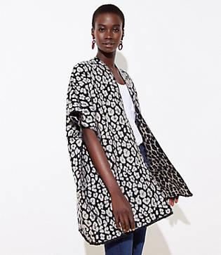 Loft Leopard Print Reversible Poncho