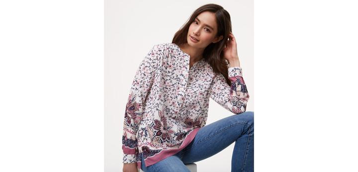Loft Ornate Floral Henley Utility Blouse