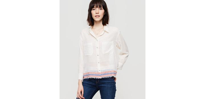 Loft Lou & Grey Fringestripe Cropped Button Down Shirt