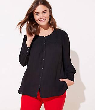 Loft Plus Textured Plaid Puff Sleeve Blouse