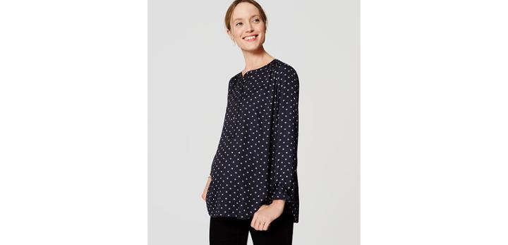 Loft P Wide Placket Henley Blouse - Geo