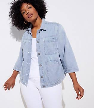 Loft Plus Striped Denim Pocket Jacket