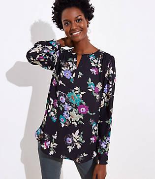 Loft Floral Keyhole Blouse
