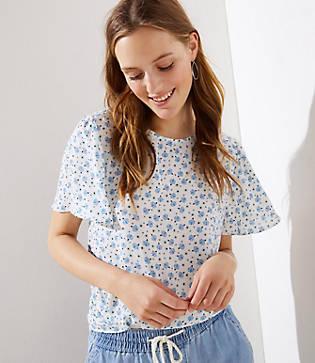 Loft Fountain Mixed Media Tie Back Flutter Tee