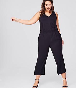 Loft Plus Ruffle Back Mixed Media Jumpsuit