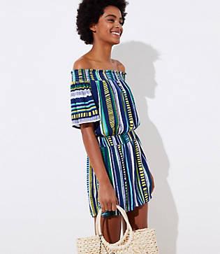 Loft Beach Mixed Stripe Off The Shoulder Romper