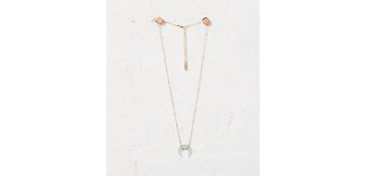Loft Elizabeth Stone Aqua Chalcedony Crescent Necklace
