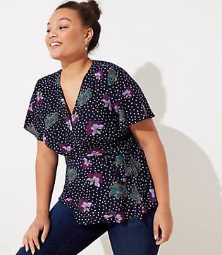Loft Plus Dot & Flower Wrap Blouse