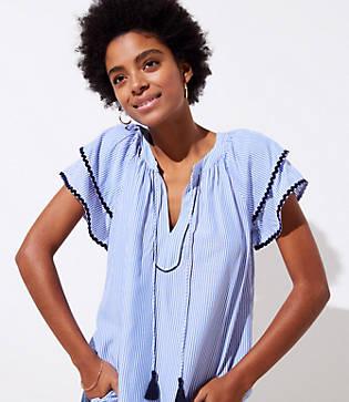 Loft Stripe Layered Cuff Tassel Top