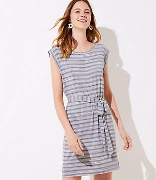 Loft Striped Belted Tee Dress