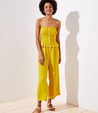 Loft Beach Strapless Smocked Wide Leg Jumpsuit