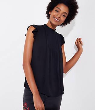 Loft Lacy Pintucked Mixed Media Top