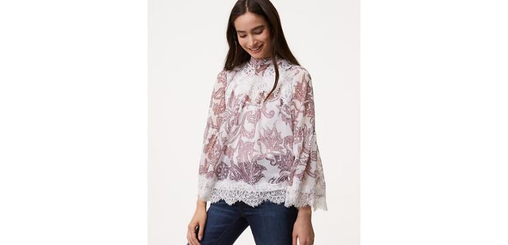 Loft Paisley Lace Bell Sleeve Blouse