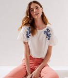 Loft Floral Embroidered Ruffle Cuff Top