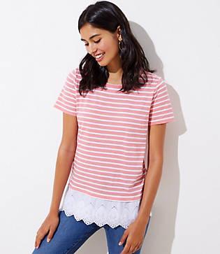 Loft Textured Eyelet Hem Tee