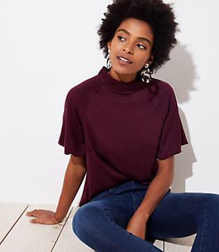 Loft Mock Neck Bubble Sleeve Top