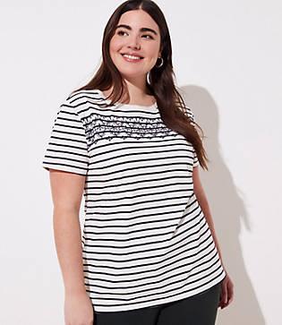 Loft Plus Embroidered Stripe V-neck Tee