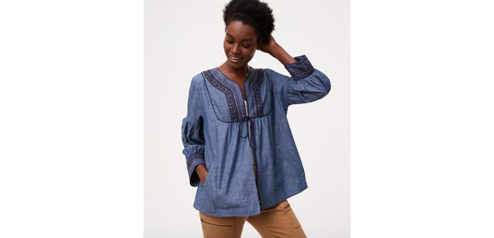 Loft Embroidered Chambray Jacket