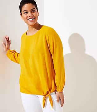 Loft Plus Embroidered Dot Striped Button Down Shirt