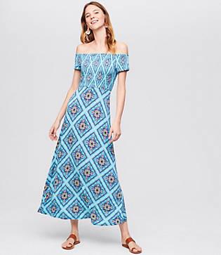 Loft Beach Smocked Off The Shoulder Maxi Dress