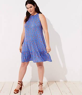 Loft Plus Mini Floral Ruffle Halter Swing Dress