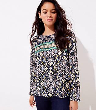 Loft Tapestry Pleated Cuff Blouse