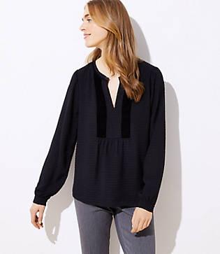 Loft Dotted Velvet Tie Neck Blouse