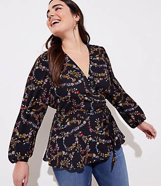 Loft Plus Flower Garland Wrap Blouse