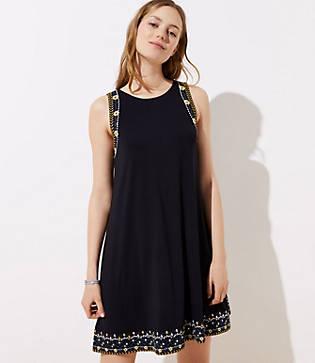Loft Embroidered Vine Sleeveless Swing Dress