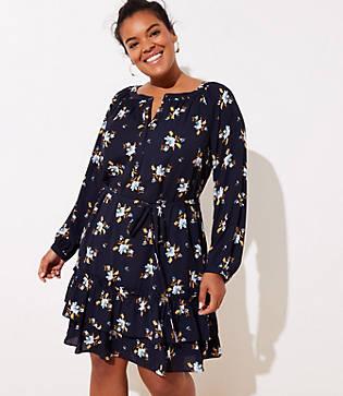 Loft Plus Bouquet Double Flounce Dress
