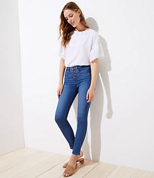Loft Modern High Waist Slim Pocket Skinny Jeans In Staple Dark Indigo Wash