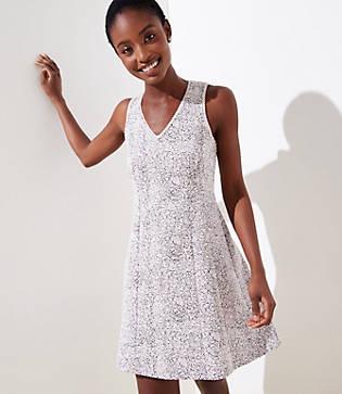 Loft Rose Knit Jacquard Flare Dress
