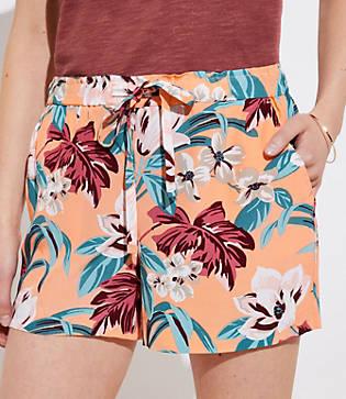Loft Tropical Floral Tie Waist Fluid Shorts