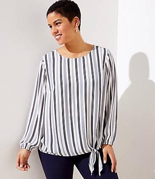 Loft Plus Striped Tie Front Blouse