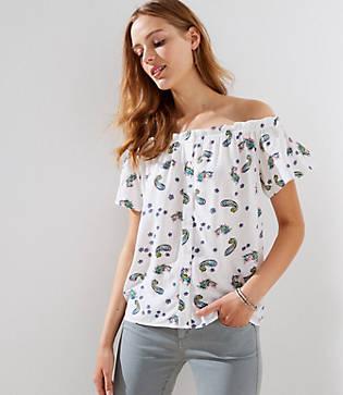 Loft Paisley Off The Shoulder Button Down Top
