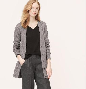 LOFT Ribbed Grandpa Cardigan, Concrete Melange