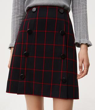 Loft Plaid Modern Buttoned Skirt