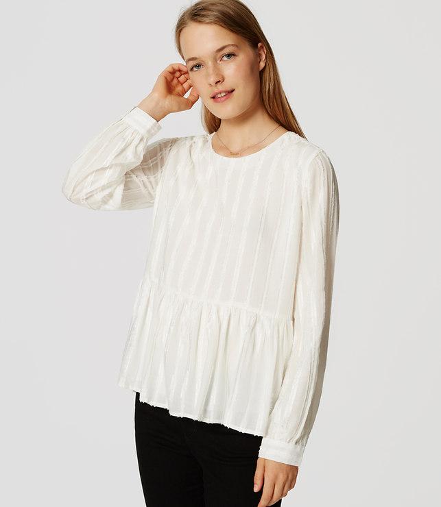 Loft Texture Stripe Peplum Blouse