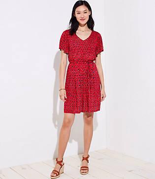 Loft Ikat Tie Waist Flare Dress
