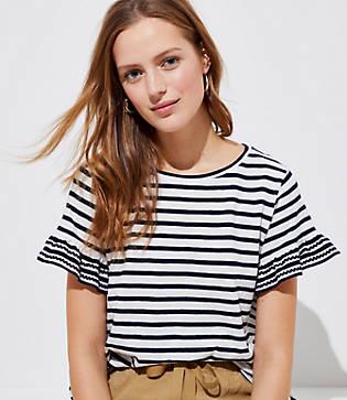 Loft Striped Ruffle Cuff Tee