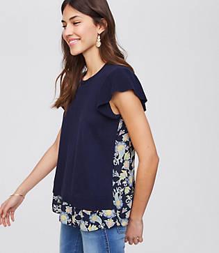 Loft Floral Paisley Mixed Media Flutter Sweater