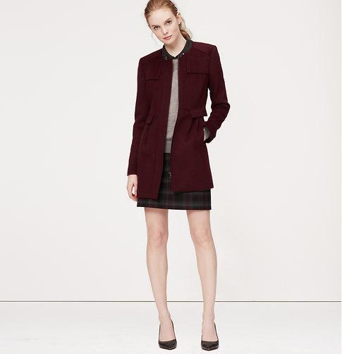 LOFT Collarless Car Coat, Intense Burgundy