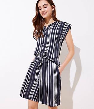 Loft Striped Fluid Drawstring Bermuda Shorts