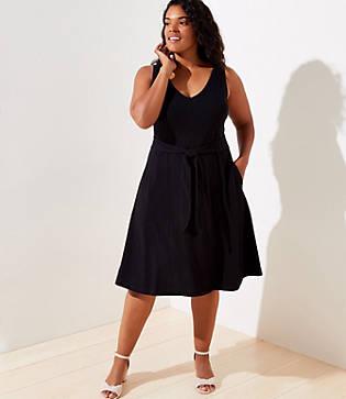 Loft Plus Mosaic Tie Waist Flare Dress