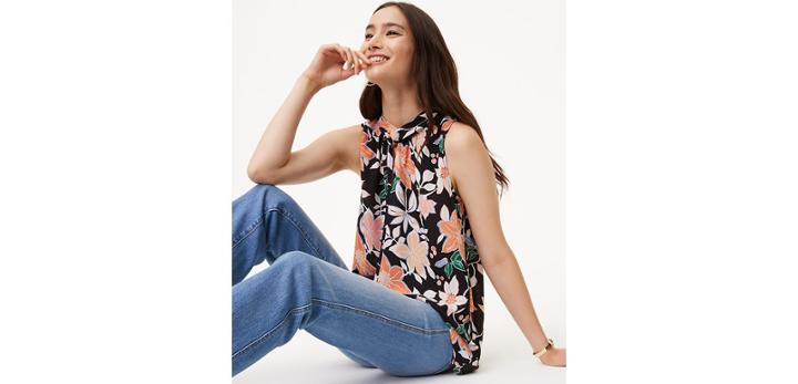 Loft Wild Orchid Twist Mixed Media Top
