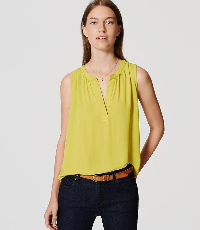 Loft Shirred Split Neck Shell