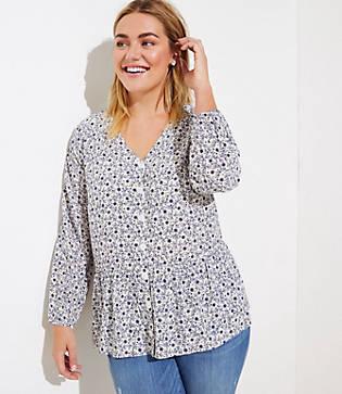 Loft Plus Floral Button Down Peplum Blouse
