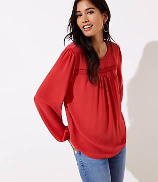 Loft Smocked Mixed Media Blouse