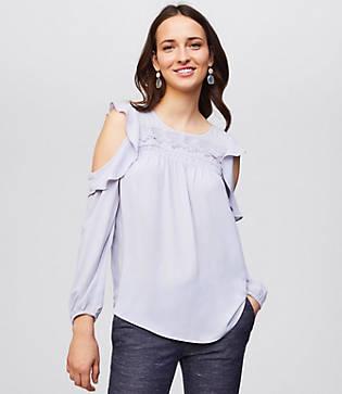 Loft Lacy Ruffle Cold Shoulder Blouse