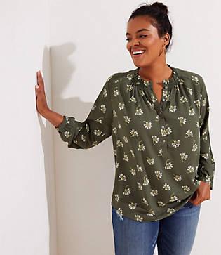 Loft Plus Bouquet Ruffle Henley Tunic